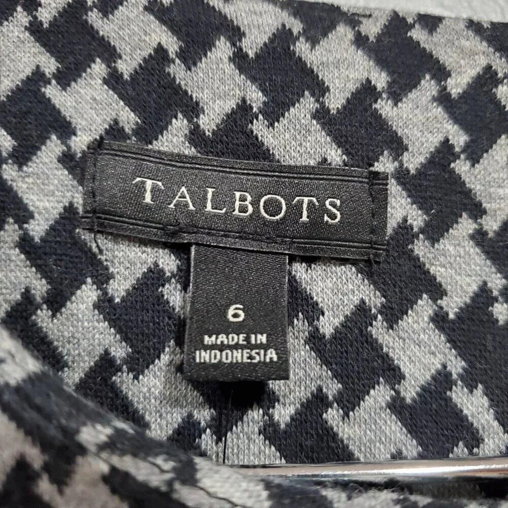 Talbots Womens Black Gray Polka Dot 3/4 Bell Sleeve Sheath Dress NWT Sz 6